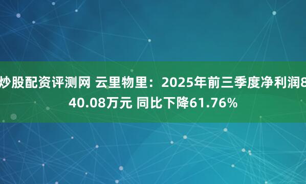 炒股配资评测网 云里物里：2025年前三季度净利润840.08万元 同比下降61.76%